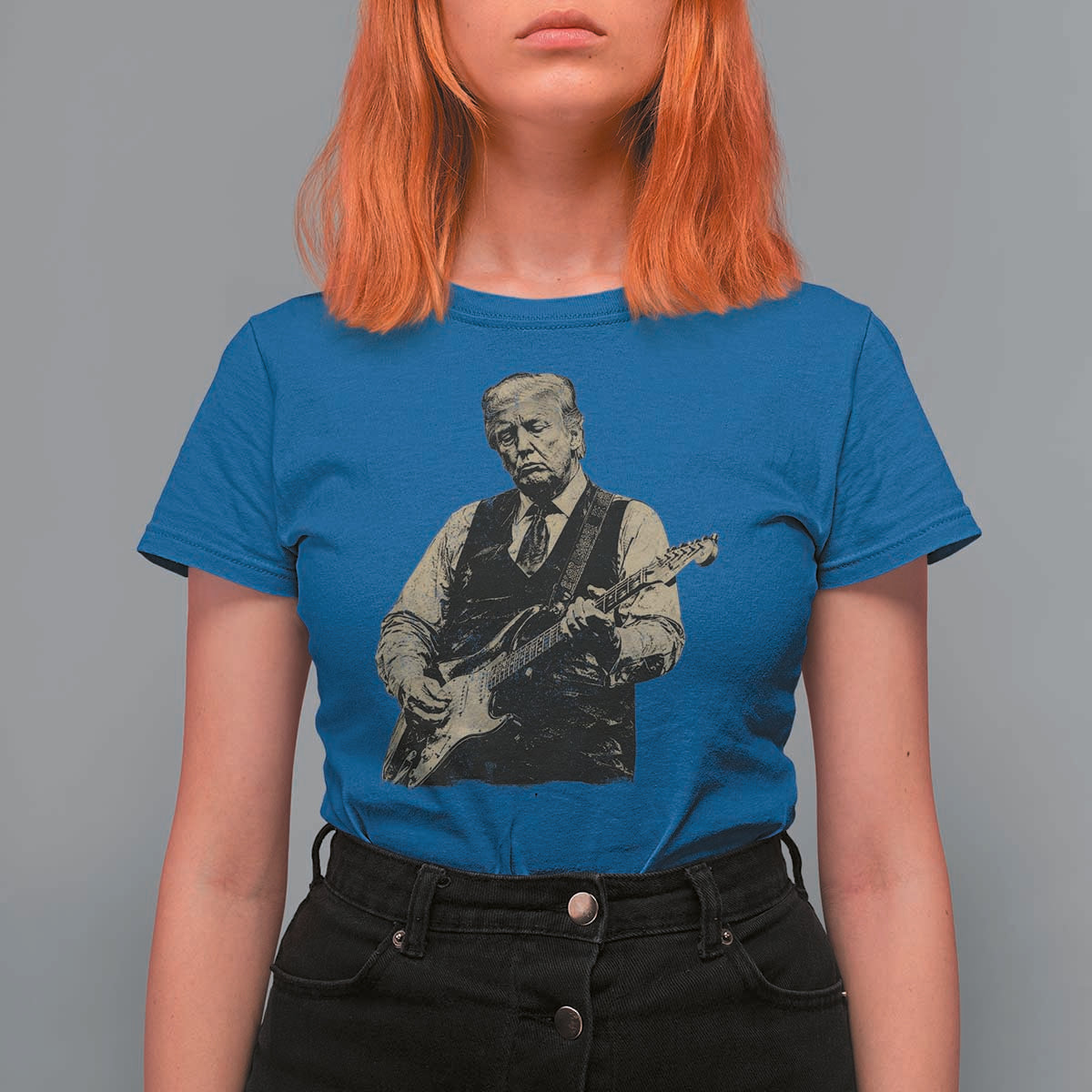 US Nation's Leader Playing Electic Rock Guitar Retro Vintage T Shirt For Women