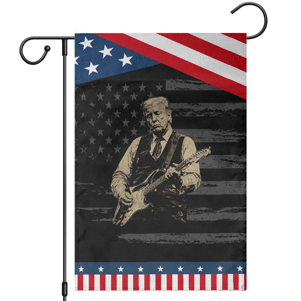US Nation's Leader Playing Electic Rock Guitar Retro Vintage Patriotic Garden Flag