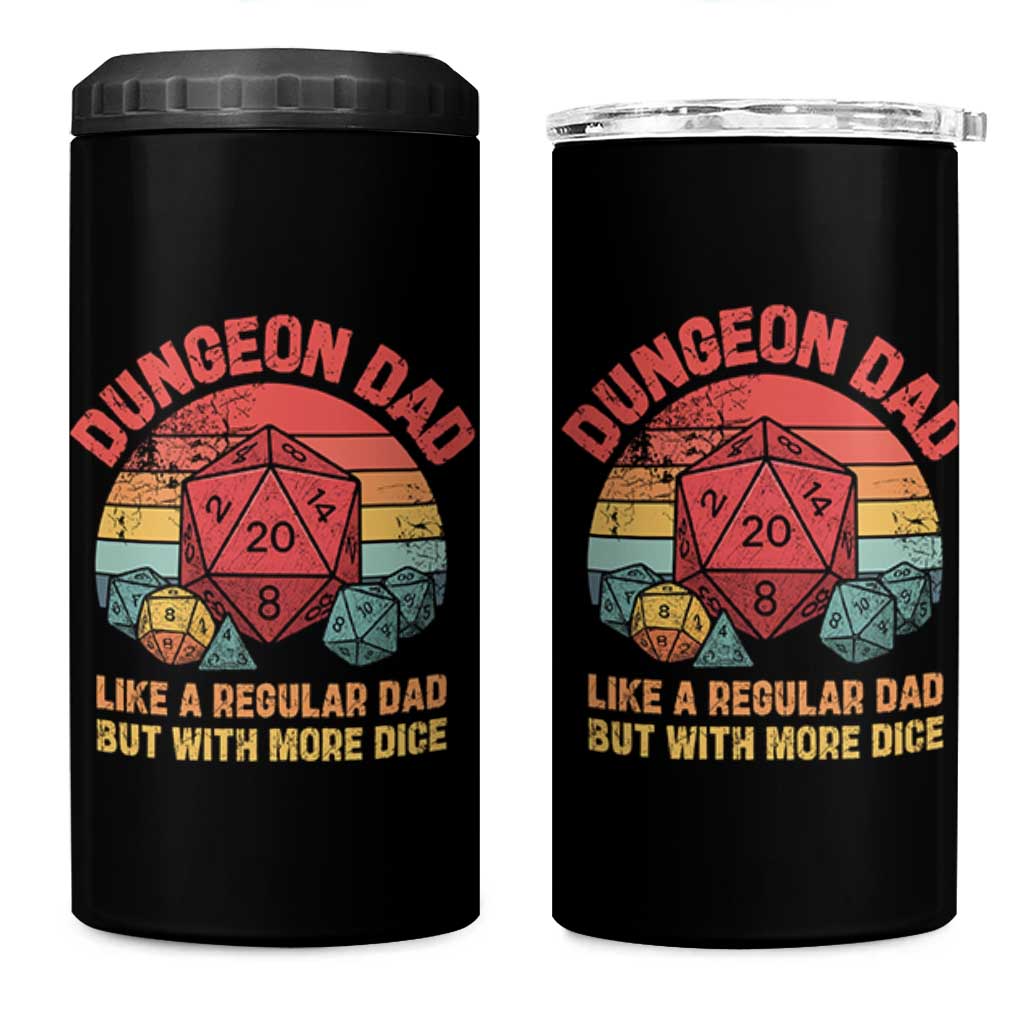 Dungeon Dad Like A Regular Dad But With More Dice 4 in 1 Can Cooler Tumbler RPG Father Gamer
