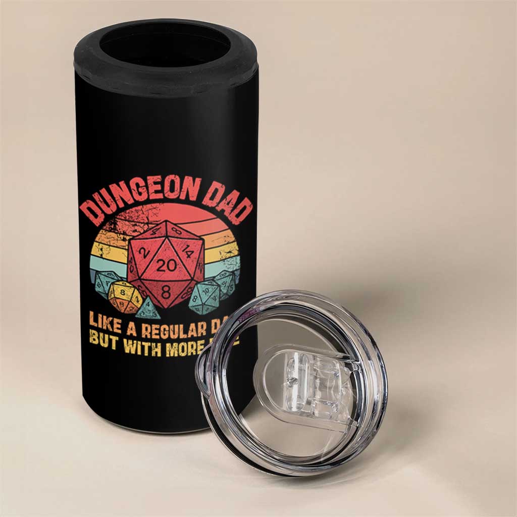 Dungeon Dad Like A Regular Dad But With More Dice 4 in 1 Can Cooler Tumbler RPG Father Gamer