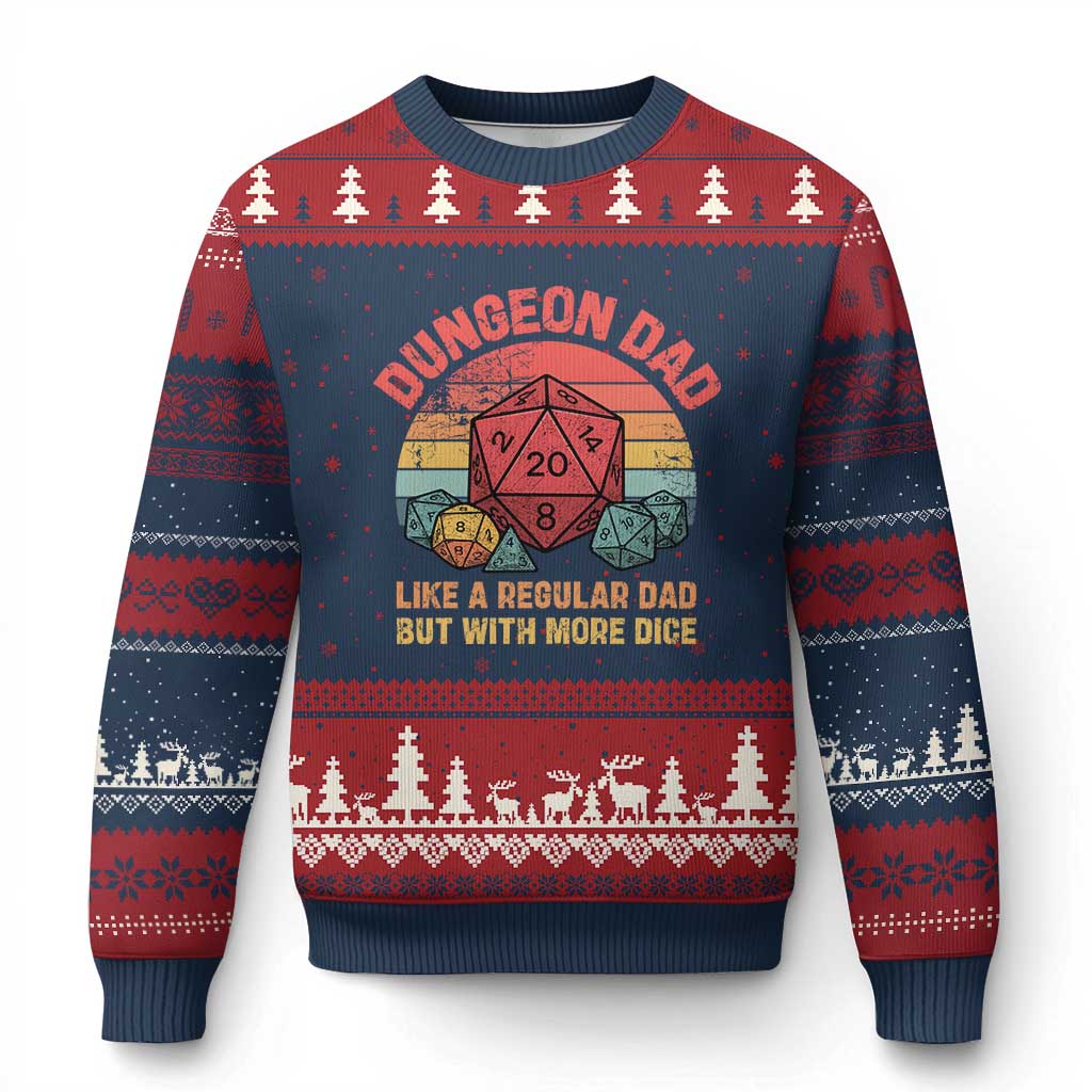 Dungeon Dad Like A Regular Dad But With More Dice Ugly Christmas Sweater RPG Father Gamer