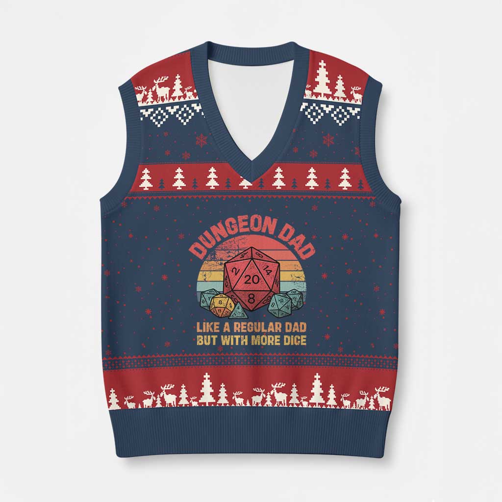 Dungeon Dad Like A Regular Dad But With More Dice V-Neck Knit Sweater Vest RPG Father Gamer