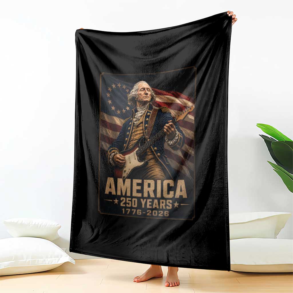 George Washington Playing Guitar USA 250th Anniversary Vintage 4th of July Throw Blanket