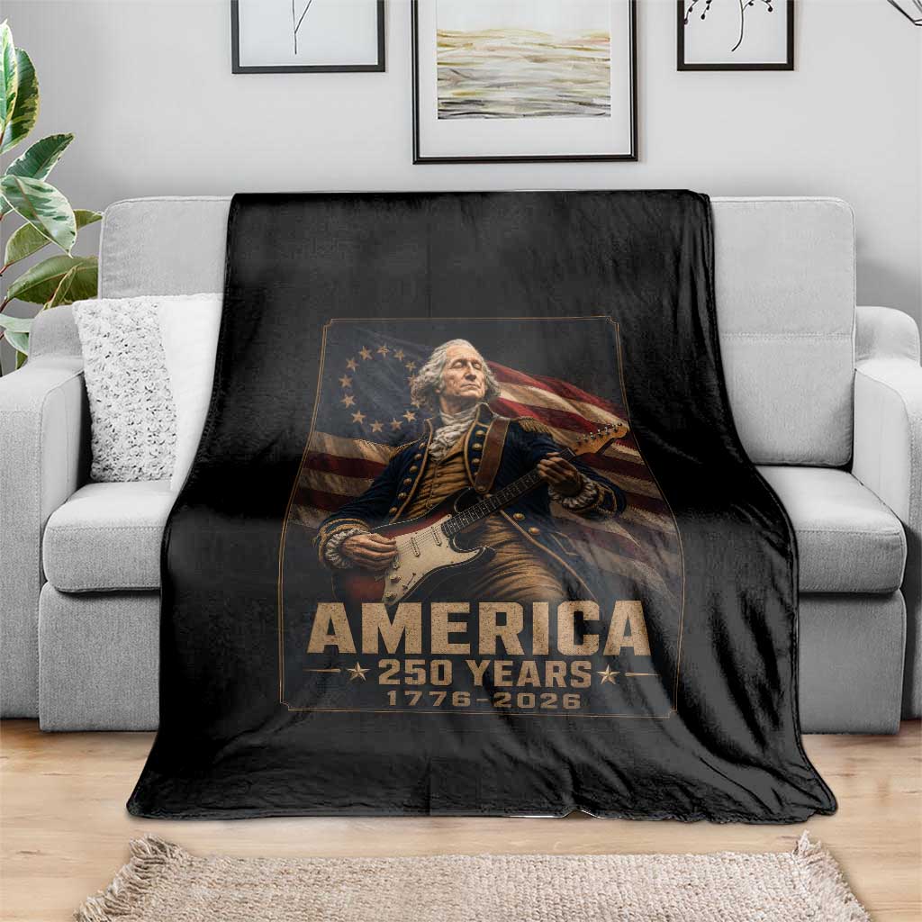 George Washington Playing Guitar USA 250th Anniversary Vintage 4th of July Throw Blanket