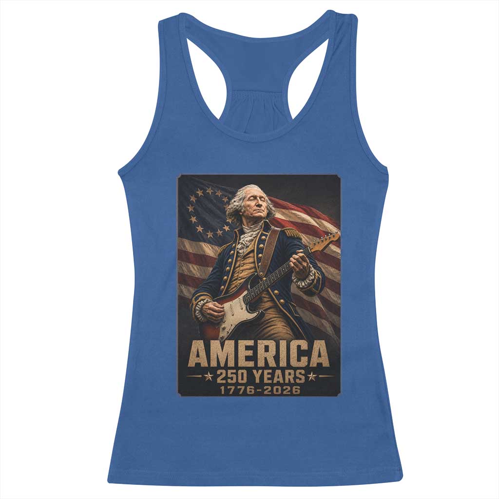 George Washington Playing Guitar USA 250th Anniversary Vintage 4th of July Racerback Tank Top
