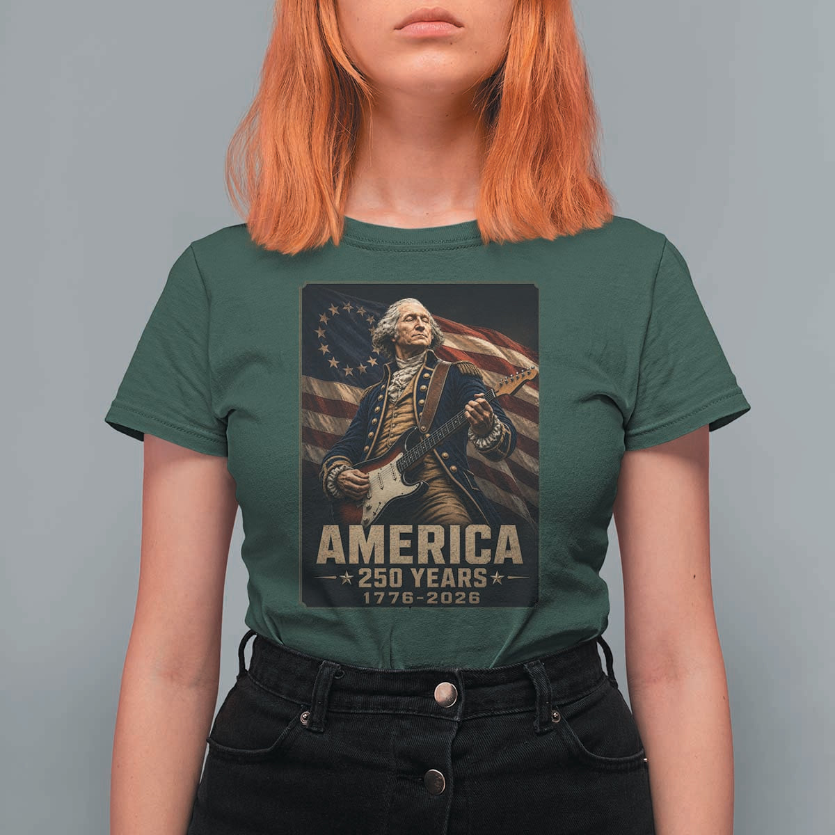George Washington Playing Guitar USA 250th Anniversary Vintage 4th of July T Shirt For Women