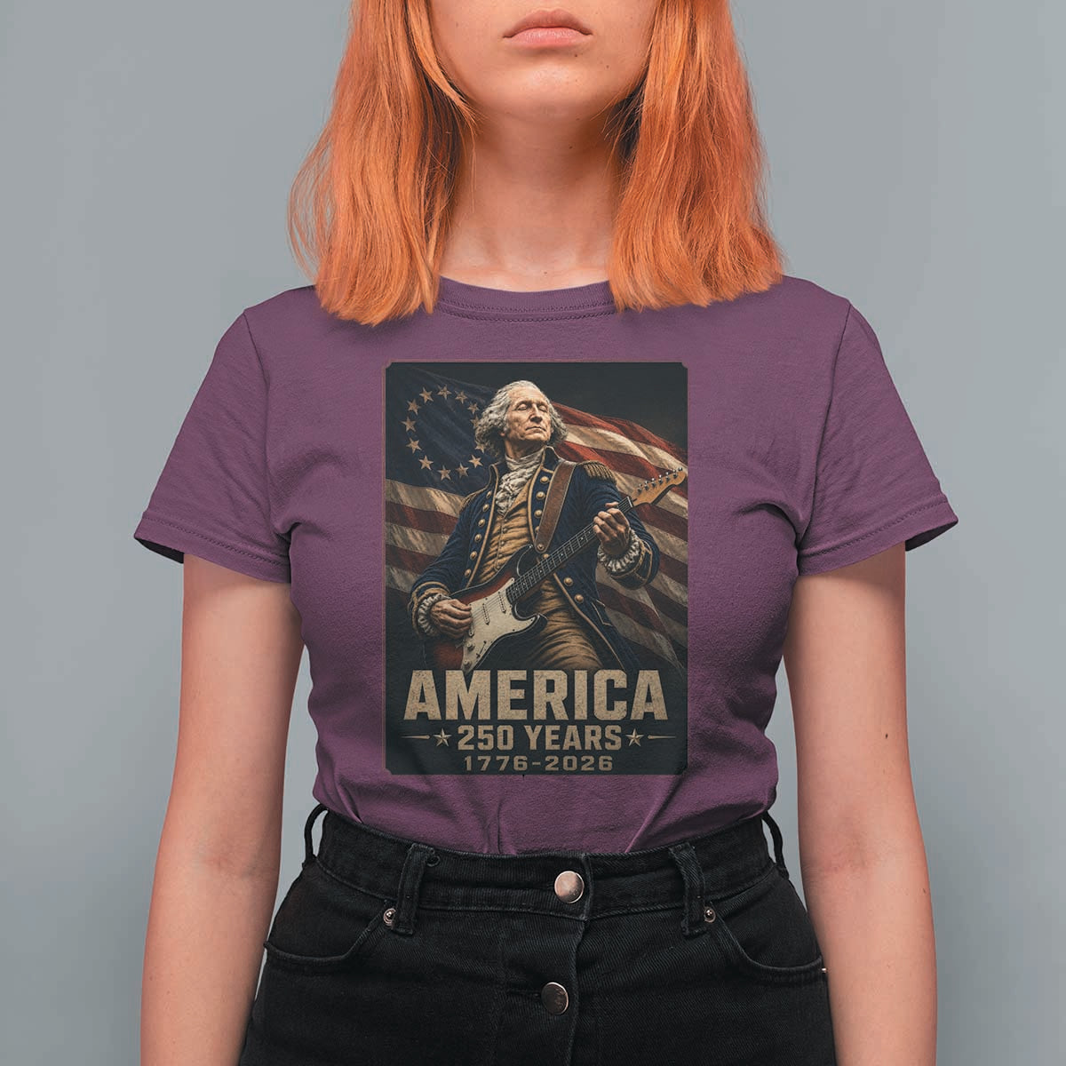 George Washington Playing Guitar USA 250th Anniversary Vintage 4th of July T Shirt For Women