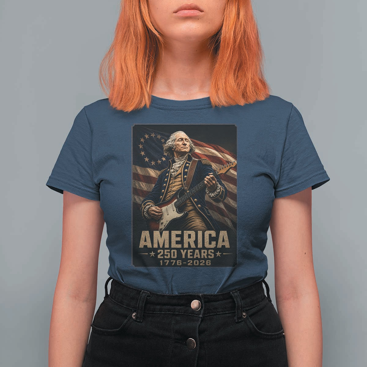 George Washington Playing Guitar USA 250th Anniversary Vintage 4th of July T Shirt For Women
