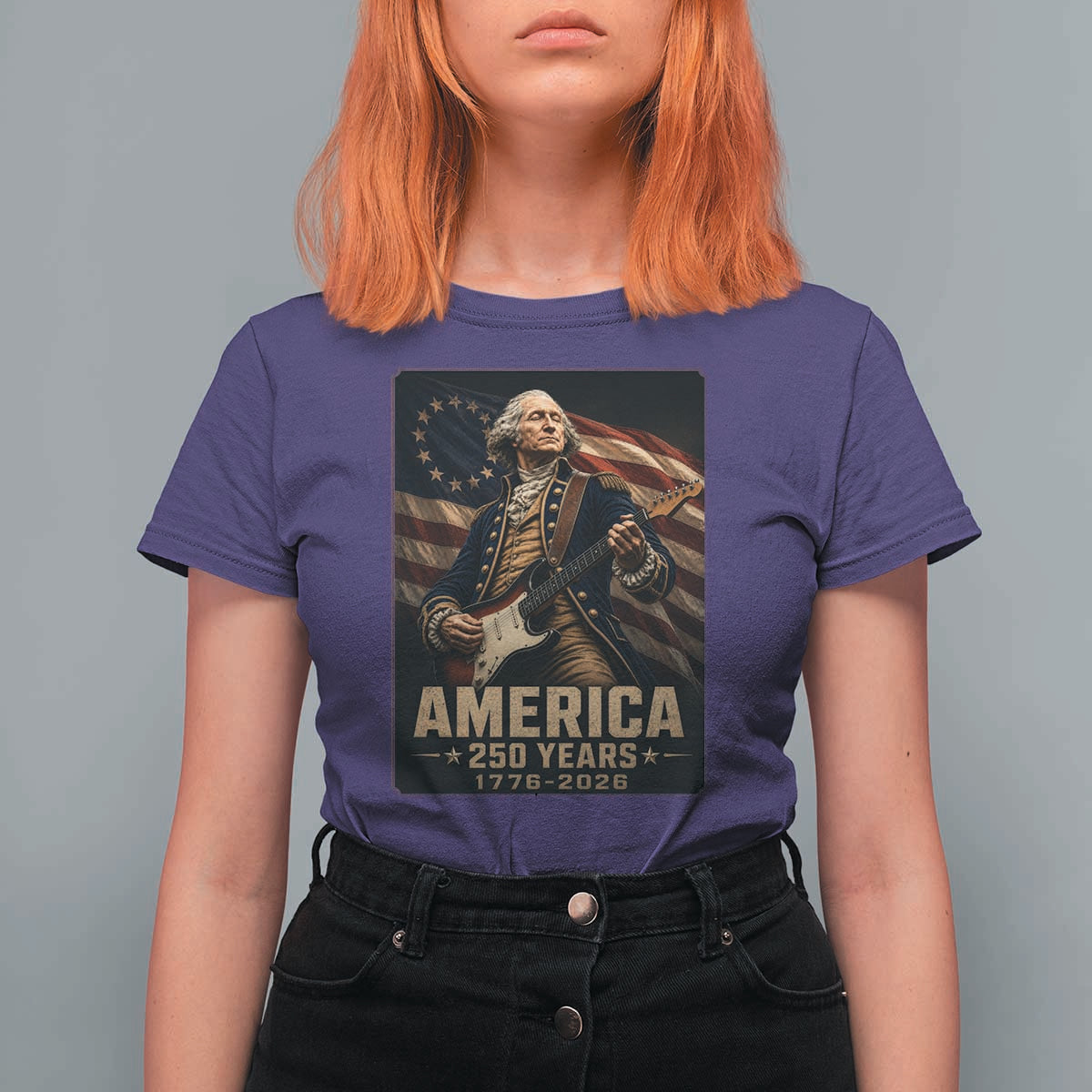 George Washington Playing Guitar USA 250th Anniversary Vintage 4th of July T Shirt For Women