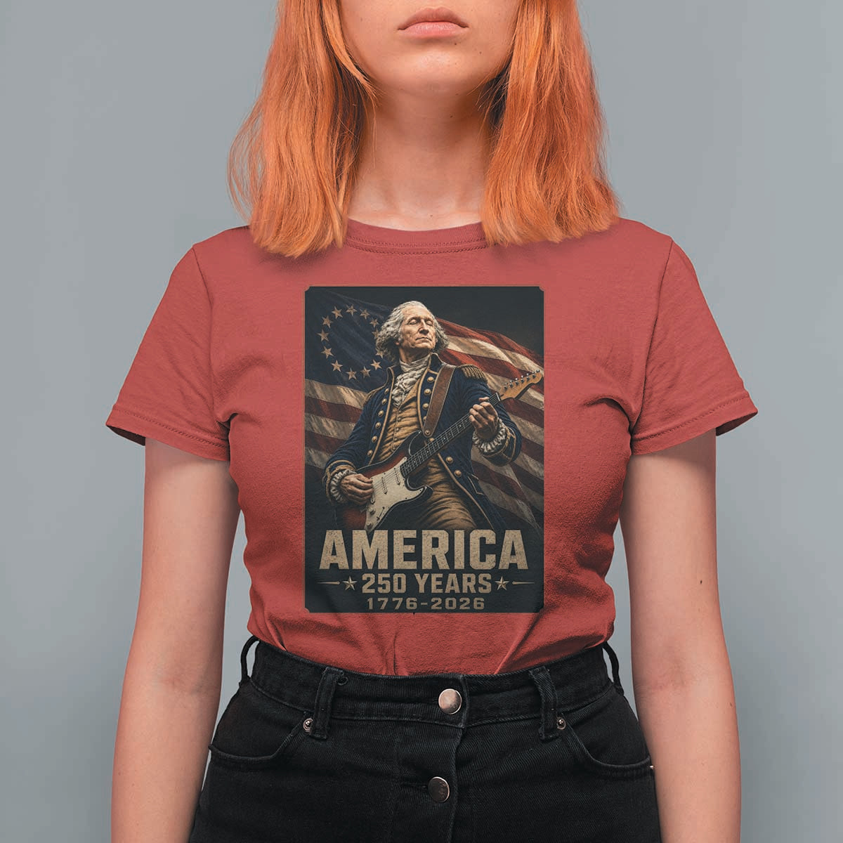George Washington Playing Guitar USA 250th Anniversary Vintage 4th of July T Shirt For Women