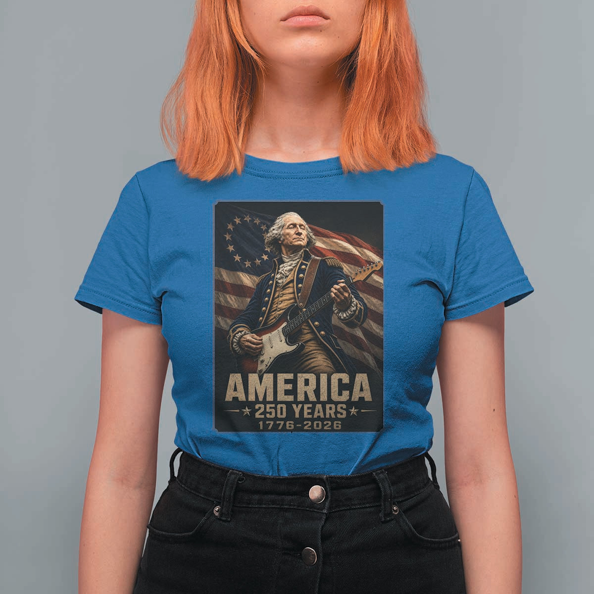 George Washington Playing Guitar USA 250th Anniversary Vintage 4th of July T Shirt For Women