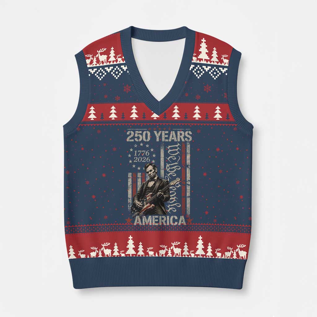 Abraham Lincoln Playing Guitar 4th July 250 Years America V-Neck Knit Sweater Vest