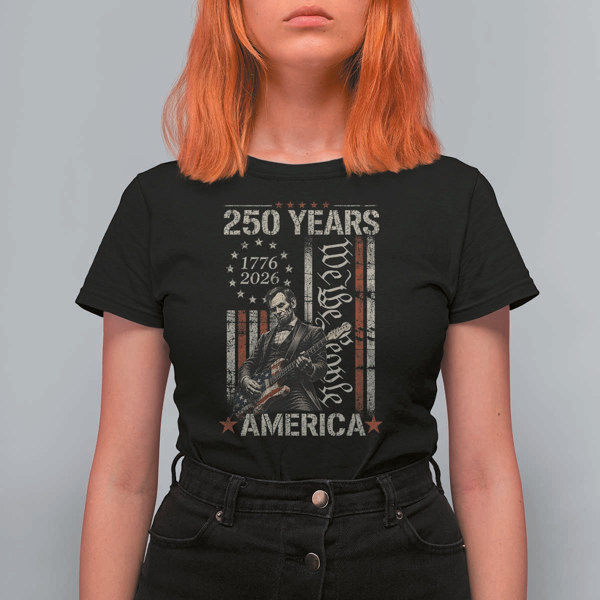 Abraham Lincoln Playing Guitar 4th July 250 Years America T Shirt For Women