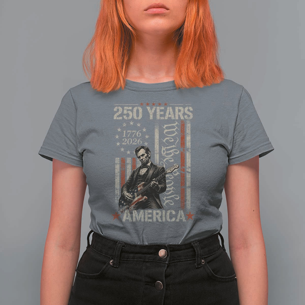 Abraham Lincoln Playing Guitar 4th July 250 Years America T Shirt For Women