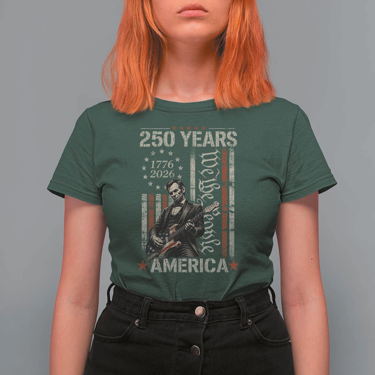 Abraham Lincoln Playing Guitar 4th July 250 Years America T Shirt For Women
