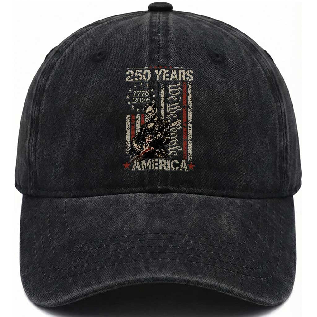 Abraham Lincoln Playing Guitar 4th July 250 Years America Washed Cotton Baseball Cap