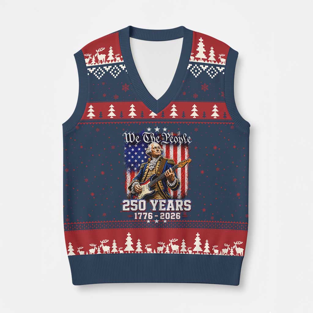 George Washington Playing Guitar 250th Anniversary USA V-Neck Knit Sweater Vest We The People 250 Years 1776 2026