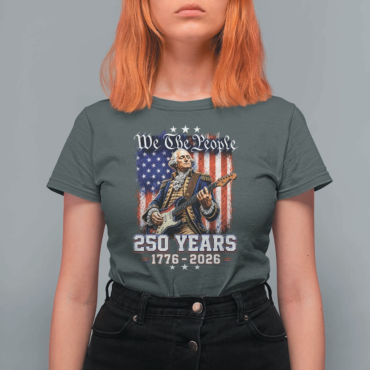George Washington Playing Guitar 250th Anniversary USA T Shirt For Women We The People 250 Years 1776 2026