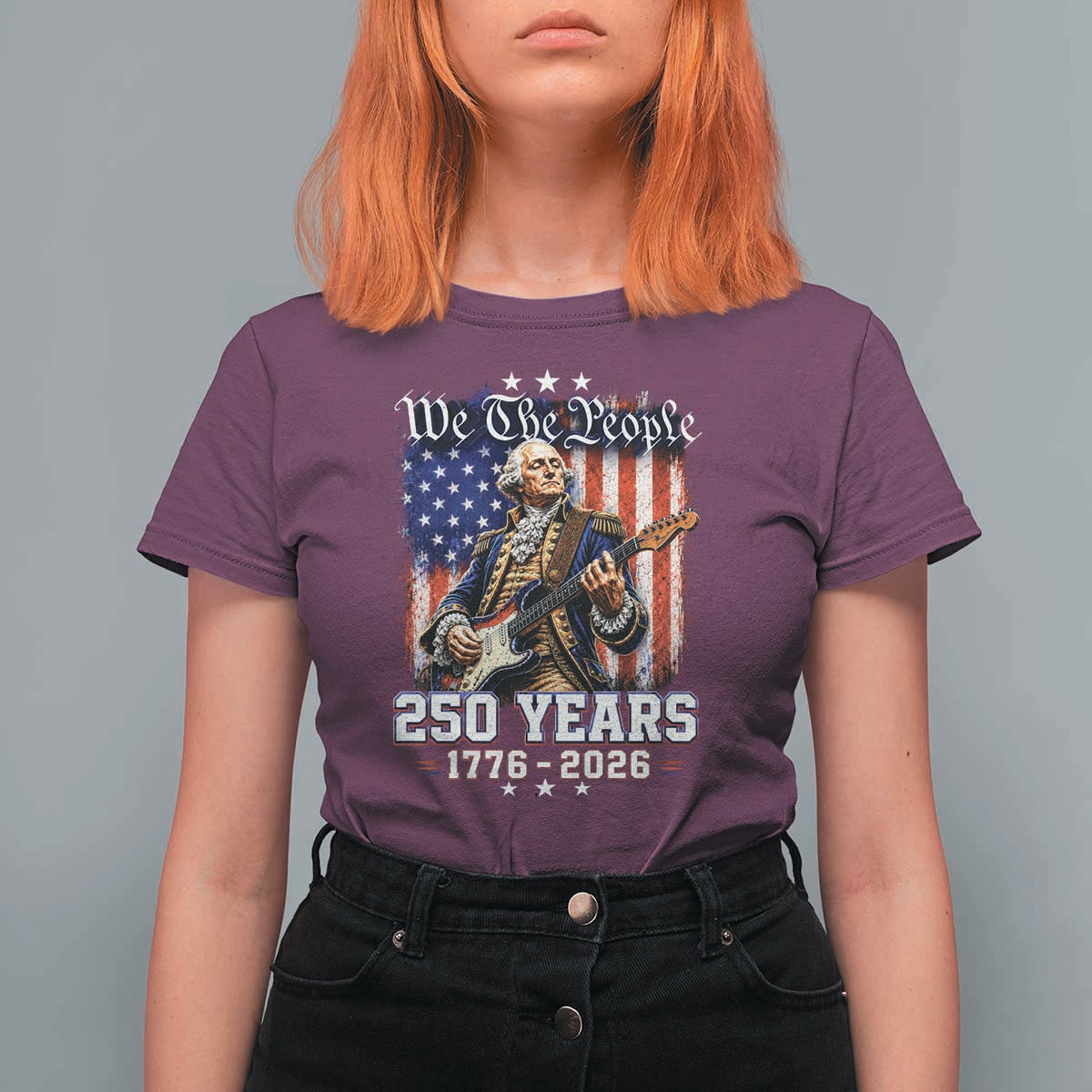 George Washington Playing Guitar 250th Anniversary USA T Shirt For Women We The People 250 Years 1776 2026