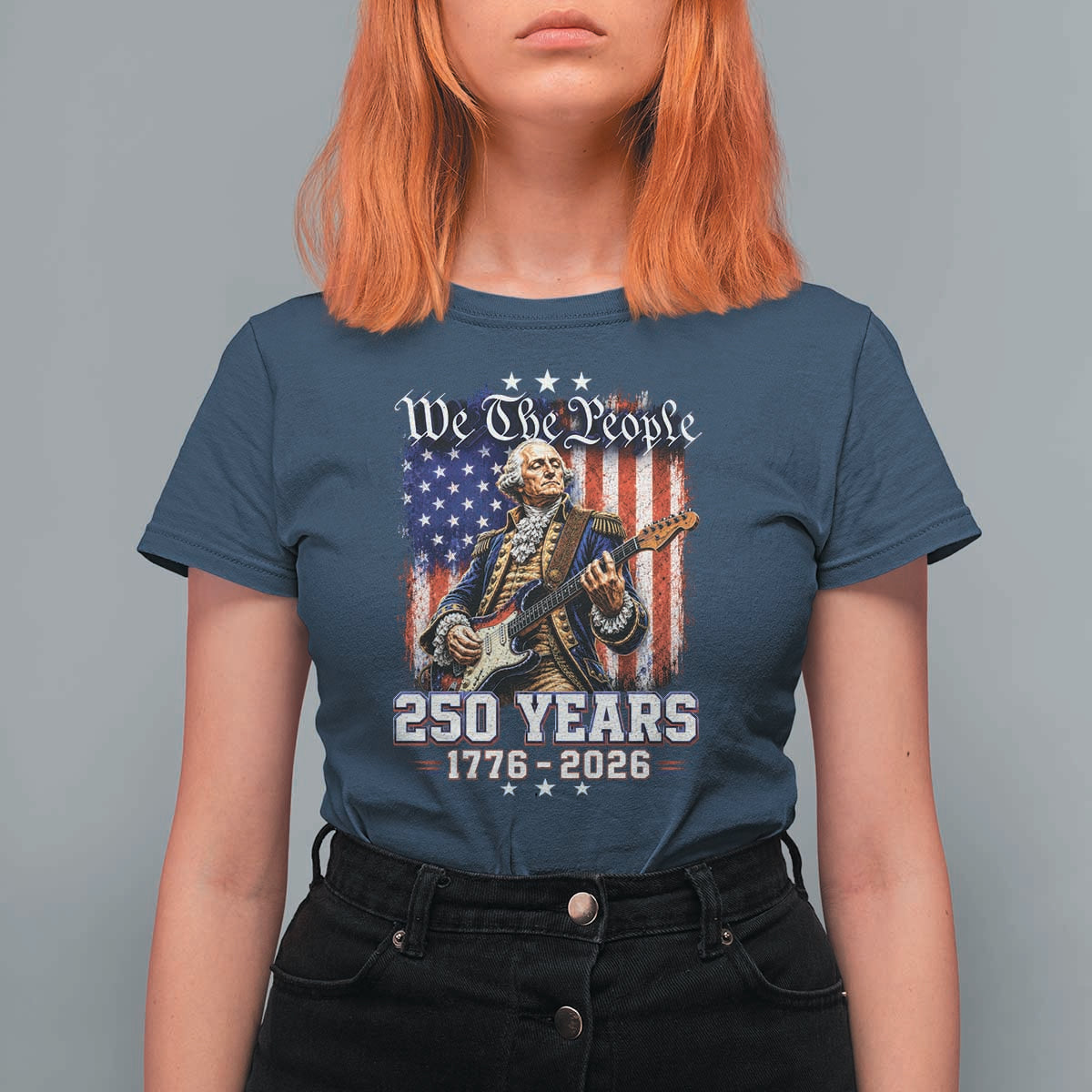 George Washington Playing Guitar 250th Anniversary USA T Shirt For Women We The People 250 Years 1776 2026