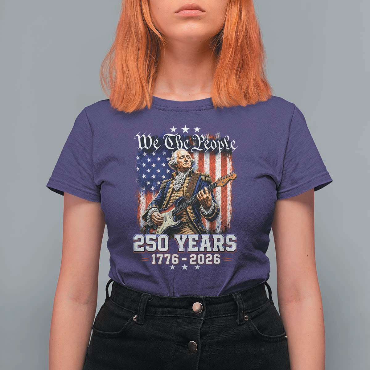 George Washington Playing Guitar 250th Anniversary USA T Shirt For Women We The People 250 Years 1776 2026