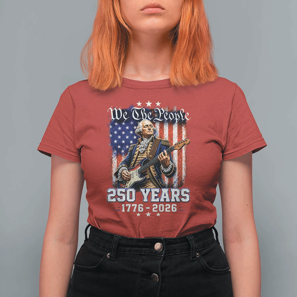 George Washington Playing Guitar 250th Anniversary USA T Shirt For Women We The People 250 Years 1776 2026