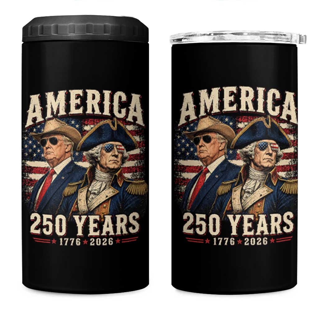 250th Anniversary USA George Washington and US Nations Leader 4 in 1 Can Cooler Tumbler America 250 Years 1776 2026