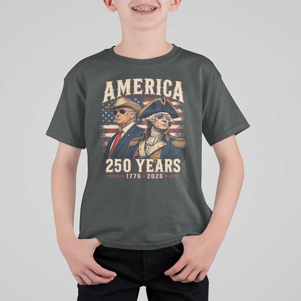 250th Anniversary USA George Washington and US Nations Leader T Shirt For Kid America 250 Years 1776 2026