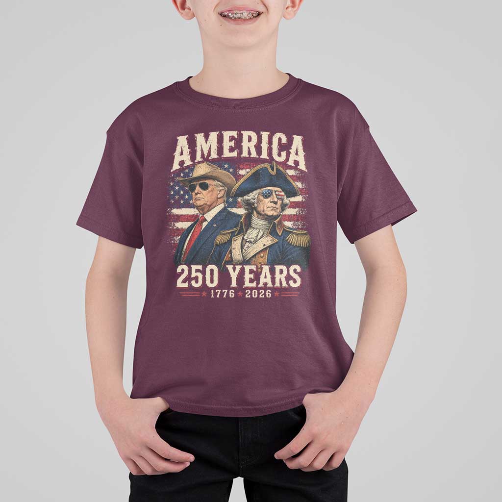 250th Anniversary USA George Washington and US Nations Leader T Shirt For Kid America 250 Years 1776 2026