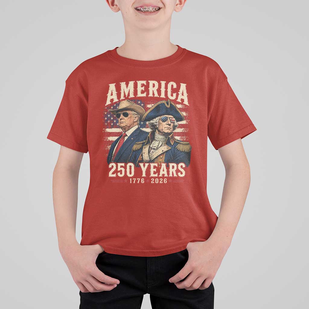 250th Anniversary USA George Washington and US Nations Leader T Shirt For Kid America 250 Years 1776 2026