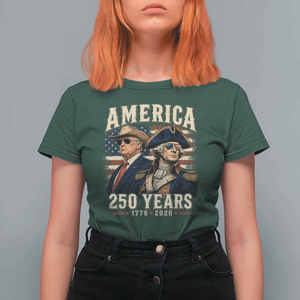 250th Anniversary USA George Washington and US Nations Leader T Shirt For Women America 250 Years 1776 2026
