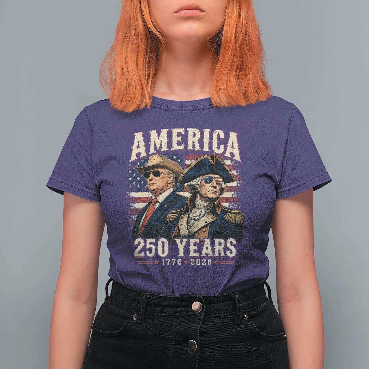 250th Anniversary USA George Washington and US Nations Leader T Shirt For Women America 250 Years 1776 2026