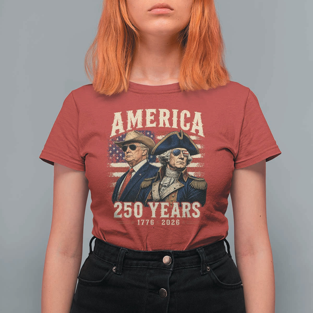 250th Anniversary USA George Washington and US Nations Leader T Shirt For Women America 250 Years 1776 2026