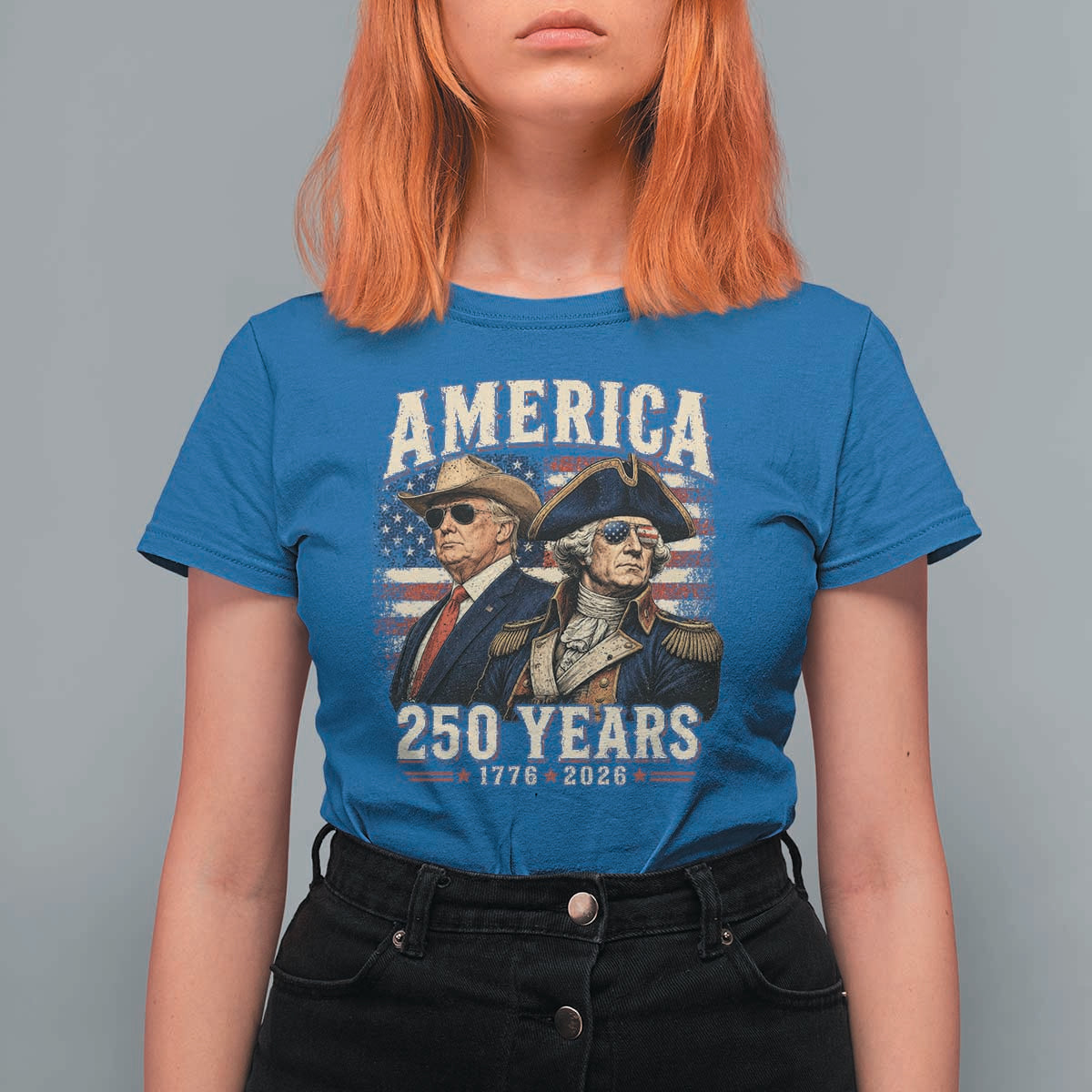 250th Anniversary USA George Washington and US Nations Leader T Shirt For Women America 250 Years 1776 2026