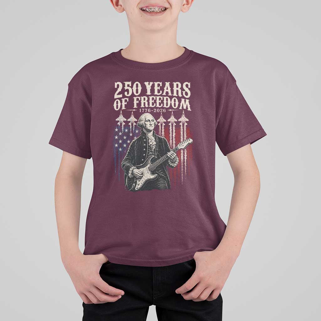 George Washington Playing Guitar 250 Years of Freedom T Shirt For Kid