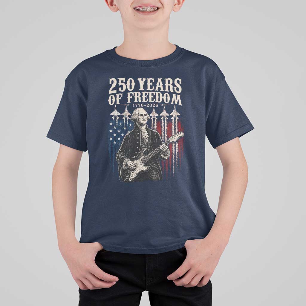 George Washington Playing Guitar 250 Years of Freedom T Shirt For Kid