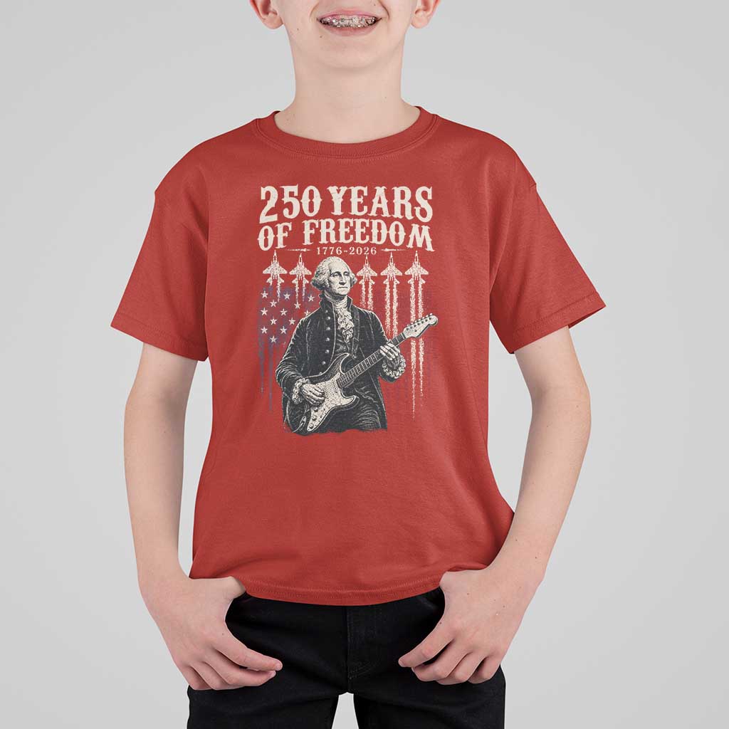 George Washington Playing Guitar 250 Years of Freedom T Shirt For Kid