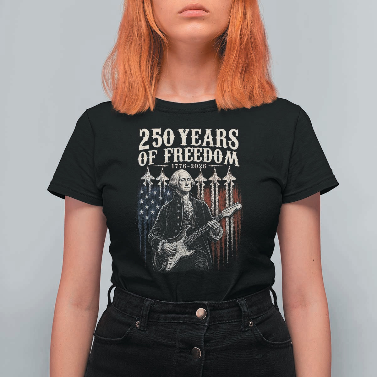 George Washington Playing Guitar 250 Years of Freedom T Shirt For Women