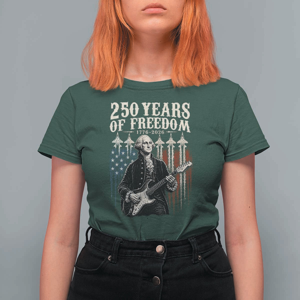 George Washington Playing Guitar 250 Years of Freedom T Shirt For Women