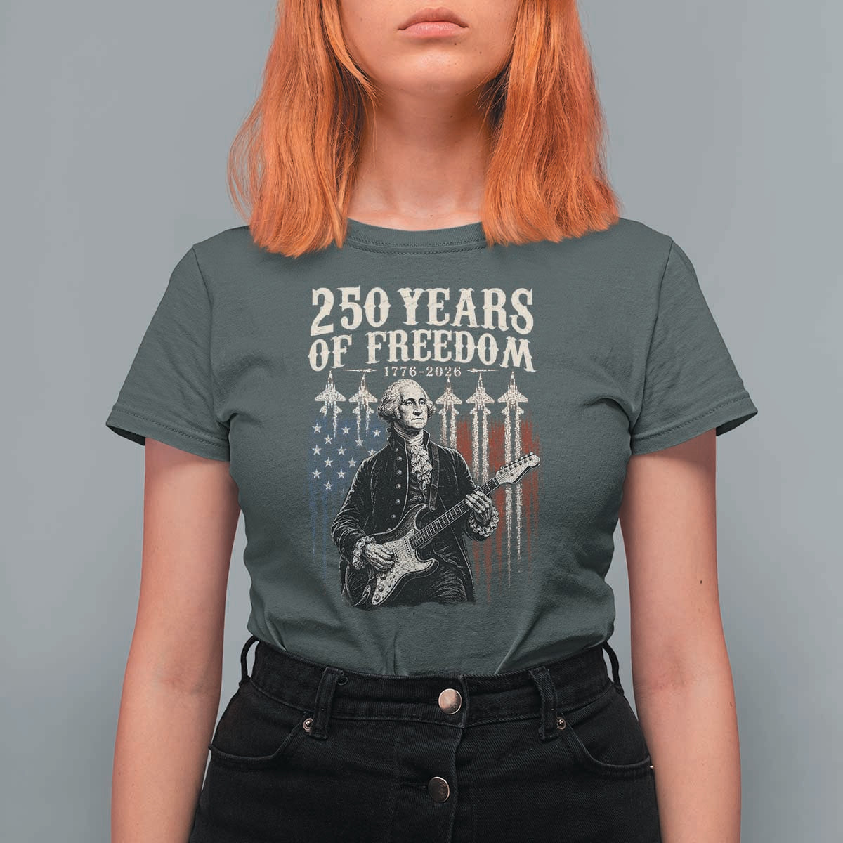 George Washington Playing Guitar 250 Years of Freedom T Shirt For Women