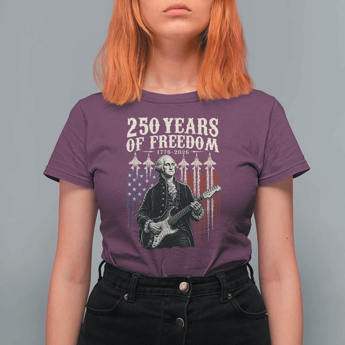 George Washington Playing Guitar 250 Years of Freedom T Shirt For Women