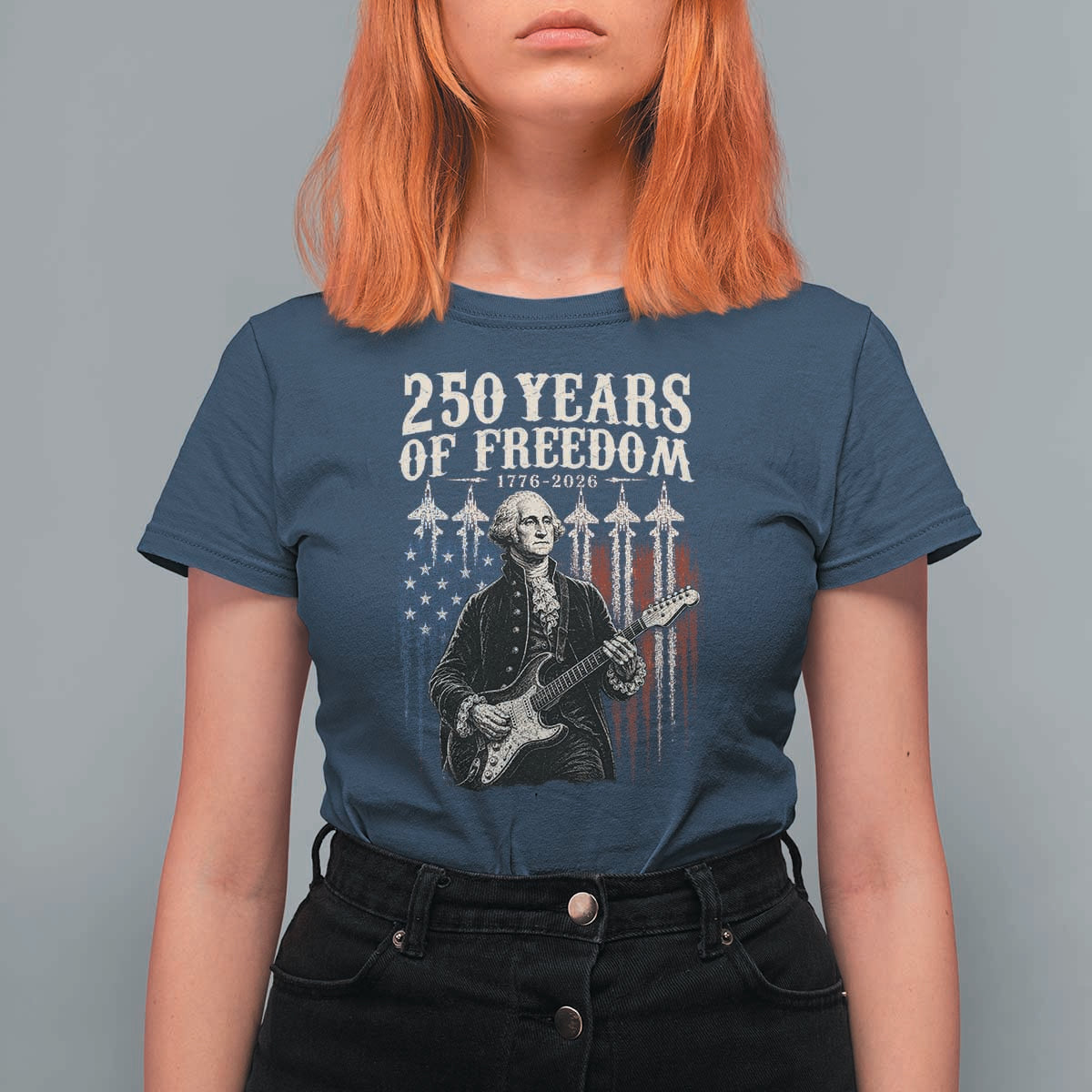 George Washington Playing Guitar 250 Years of Freedom T Shirt For Women