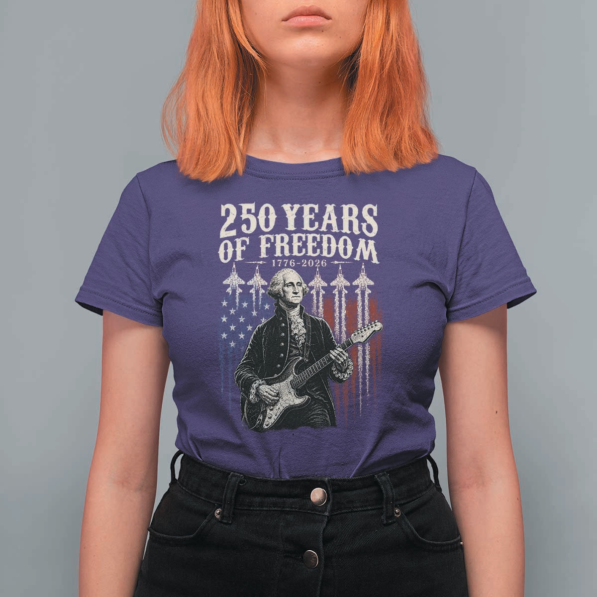 George Washington Playing Guitar 250 Years of Freedom T Shirt For Women