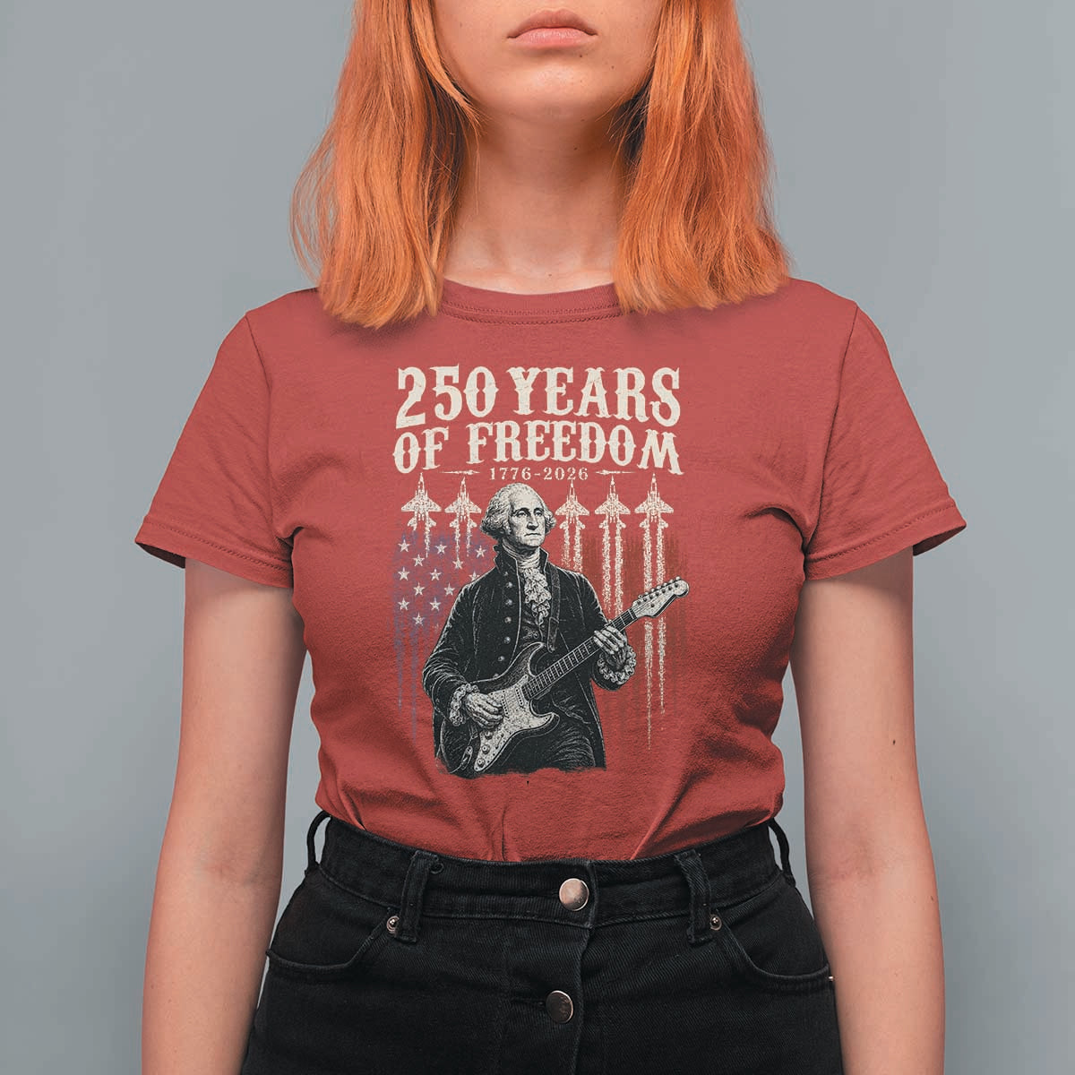 George Washington Playing Guitar 250 Years of Freedom T Shirt For Women