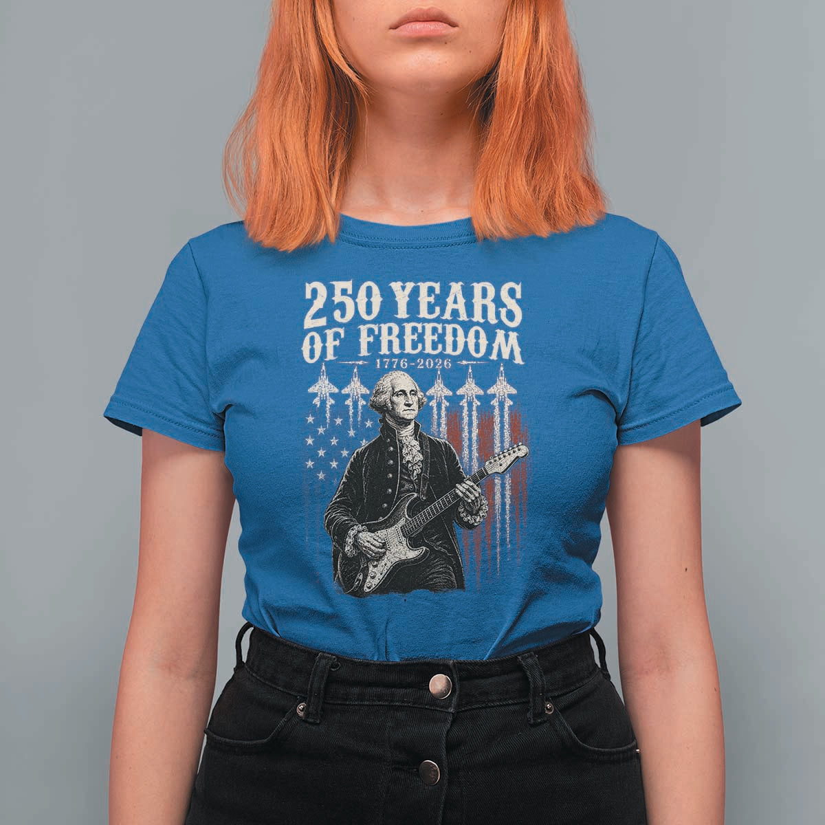 George Washington Playing Guitar 250 Years of Freedom T Shirt For Women