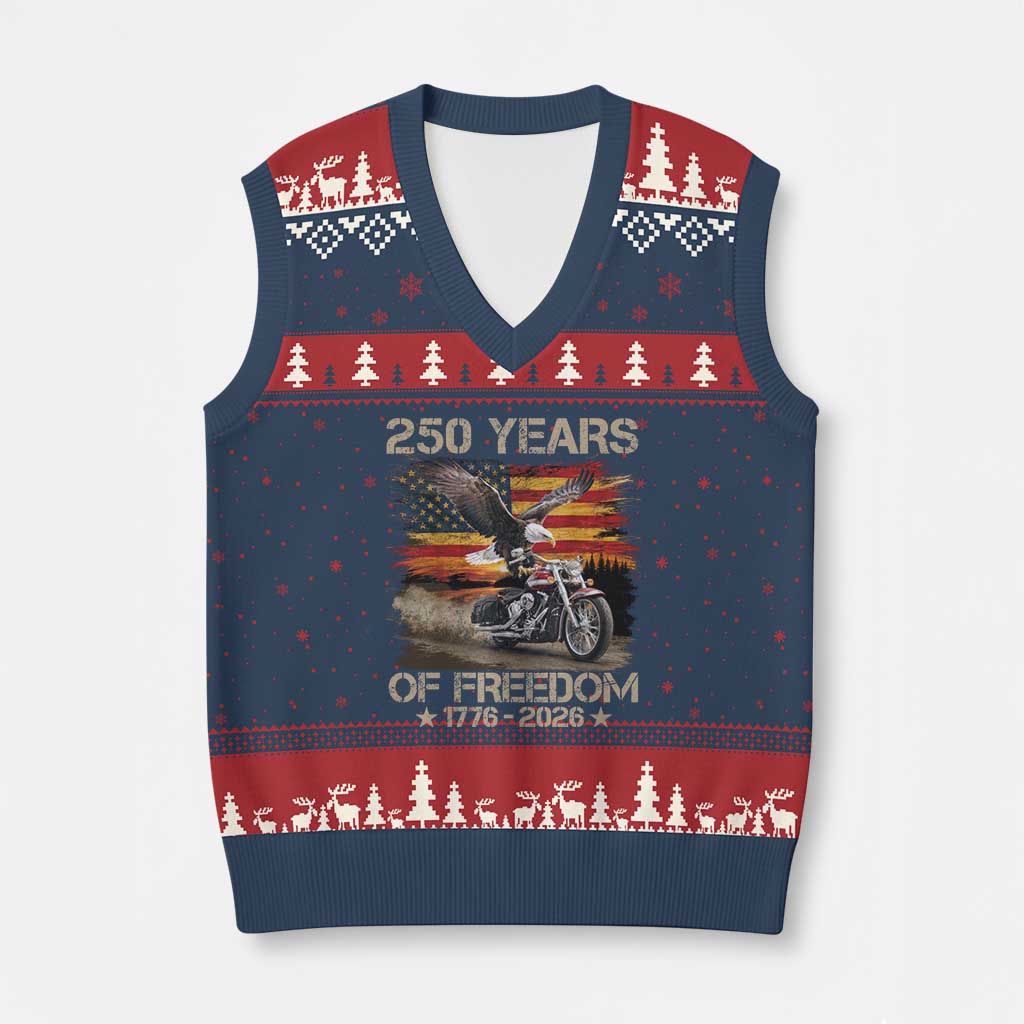 250 Years Of Freedom Patriotic Biker US Flag Motorcycle Lover V-Neck Knit Sweater Vest