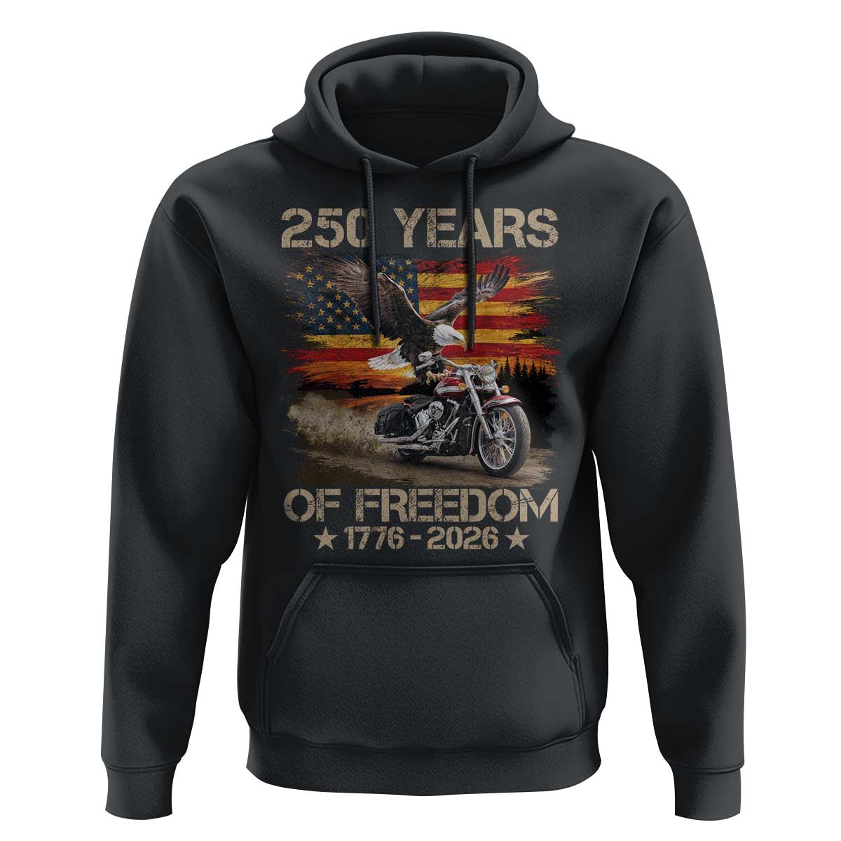 250 Years Of Freedom Patriotic Biker US Flag Motorcycle Lover Hoodie
