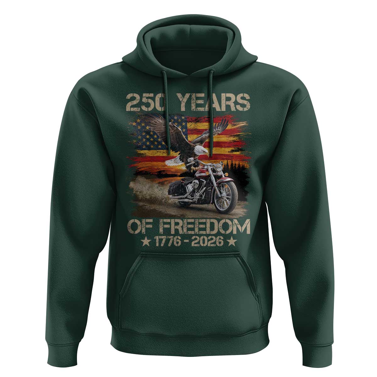250 Years Of Freedom Patriotic Biker US Flag Motorcycle Lover Hoodie