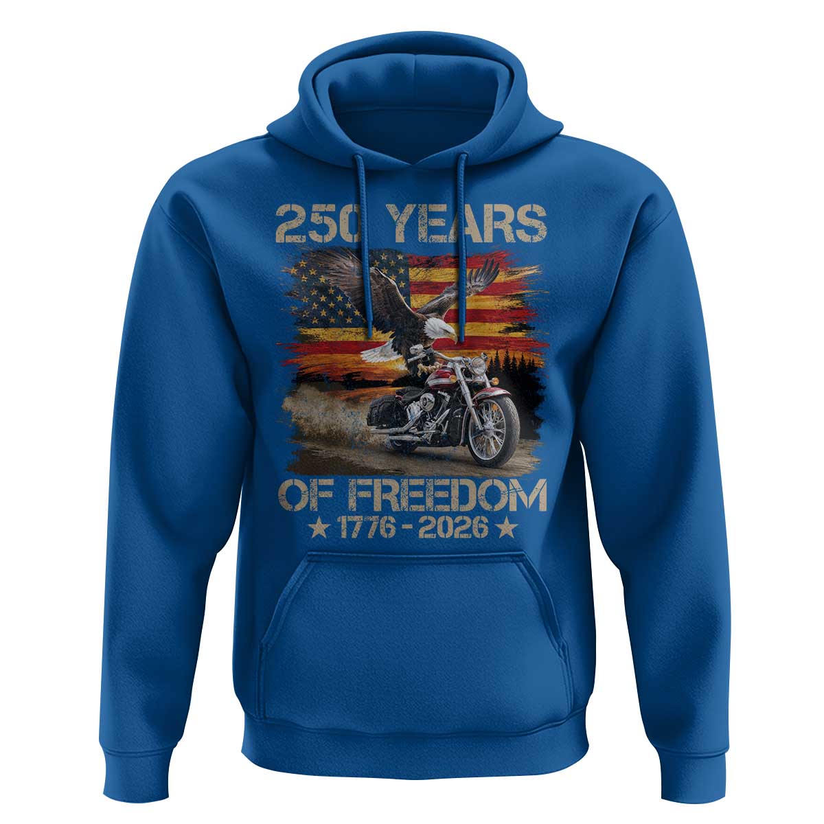 250 Years Of Freedom Patriotic Biker US Flag Motorcycle Lover Hoodie