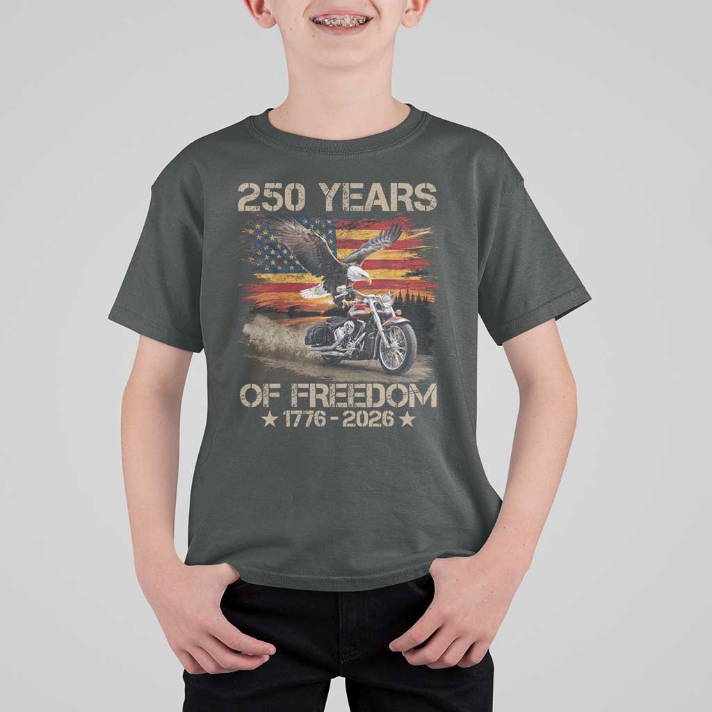 250 Years Of Freedom Patriotic Biker US Flag Motorcycle Lover T Shirt For Kid
